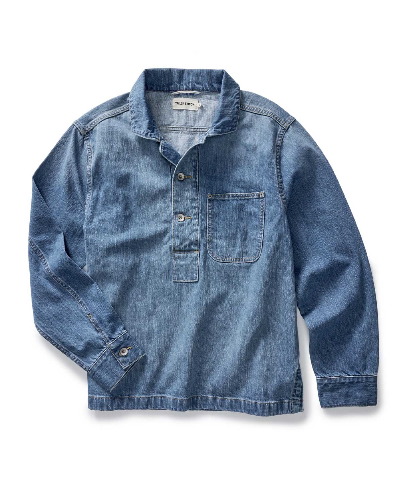The Milton Pullover in Washed Selvedge Denim